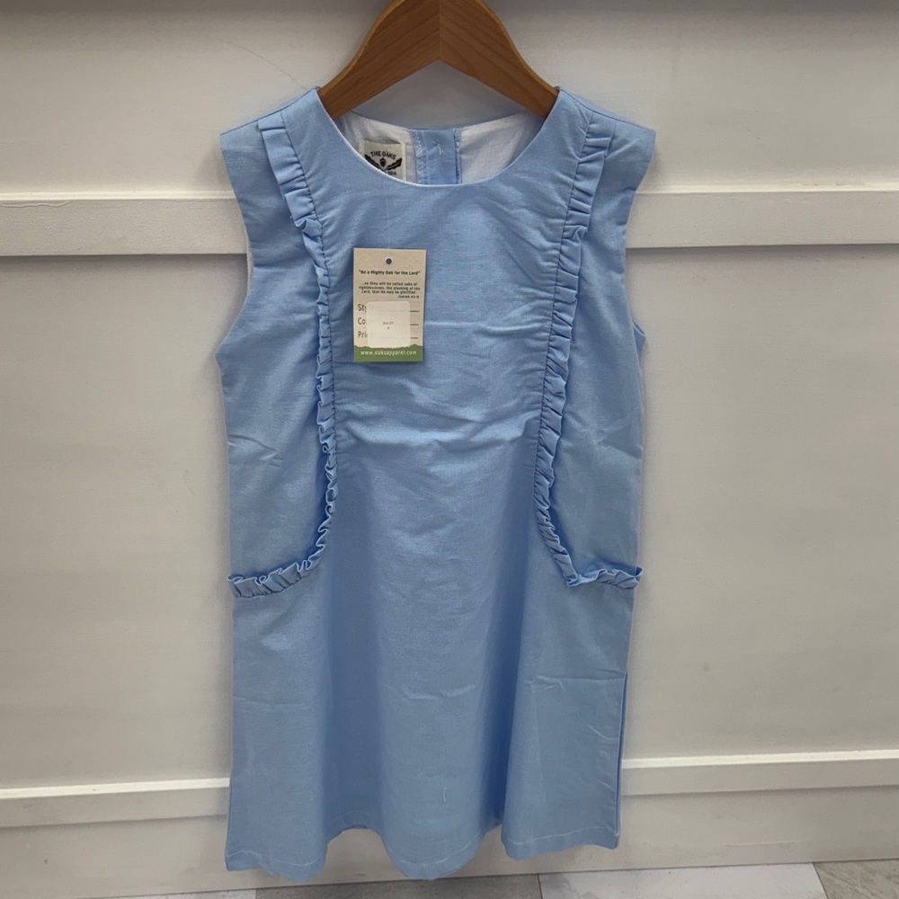 100% Linen The Oaks Blue Ruffled Kids Dress